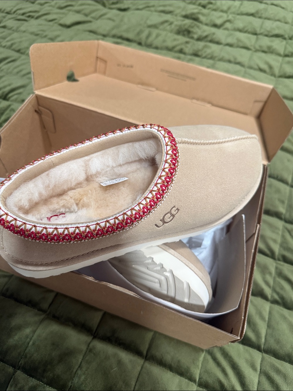 UGG Women's Slip-On Sheepskin Slipper in Chestnut with Red Trim